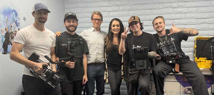 FQHC Marketing video shoot by Abra Marketing. Video is just one of the ways Abra helps FQHCs with marketing to care for more patients. In this photo is the 5 members of the Abra Marketing crew and the client contactfor this video shoot from October 2024 in Mission Viejo, California. 